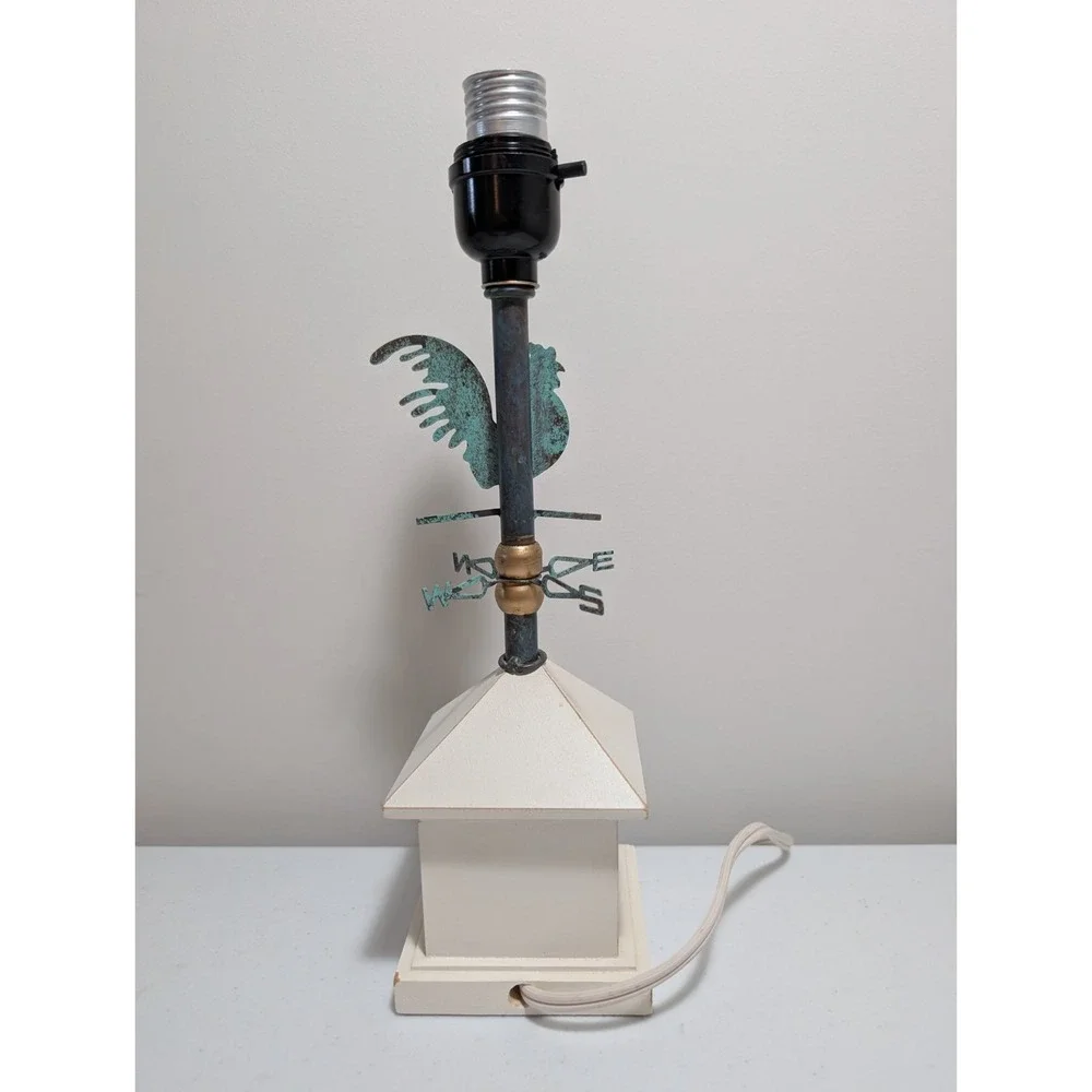 Rooster Weather Vane Wood Table Lamp Farmhouse Country Decor Distressed Metal